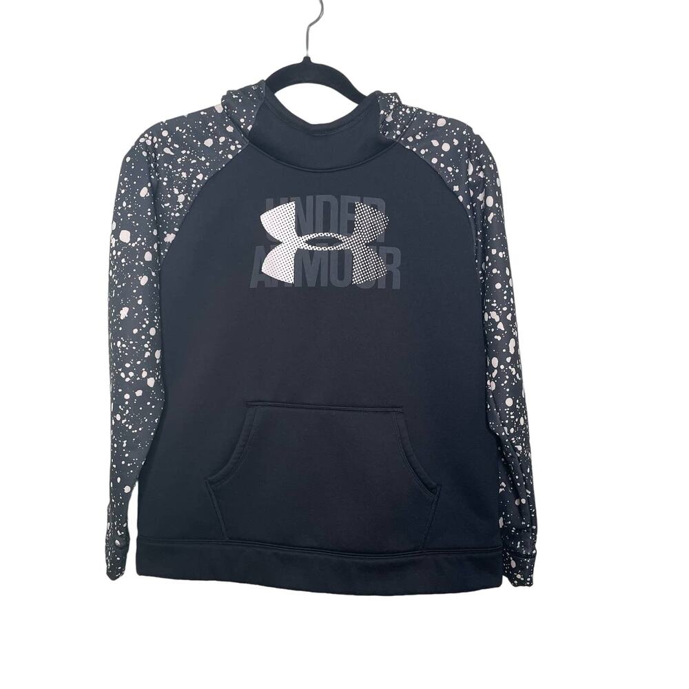 Under Armour Fleece Novelty Big Logo Hoodie Paint Splatter Long Sleeve Black‎ XL